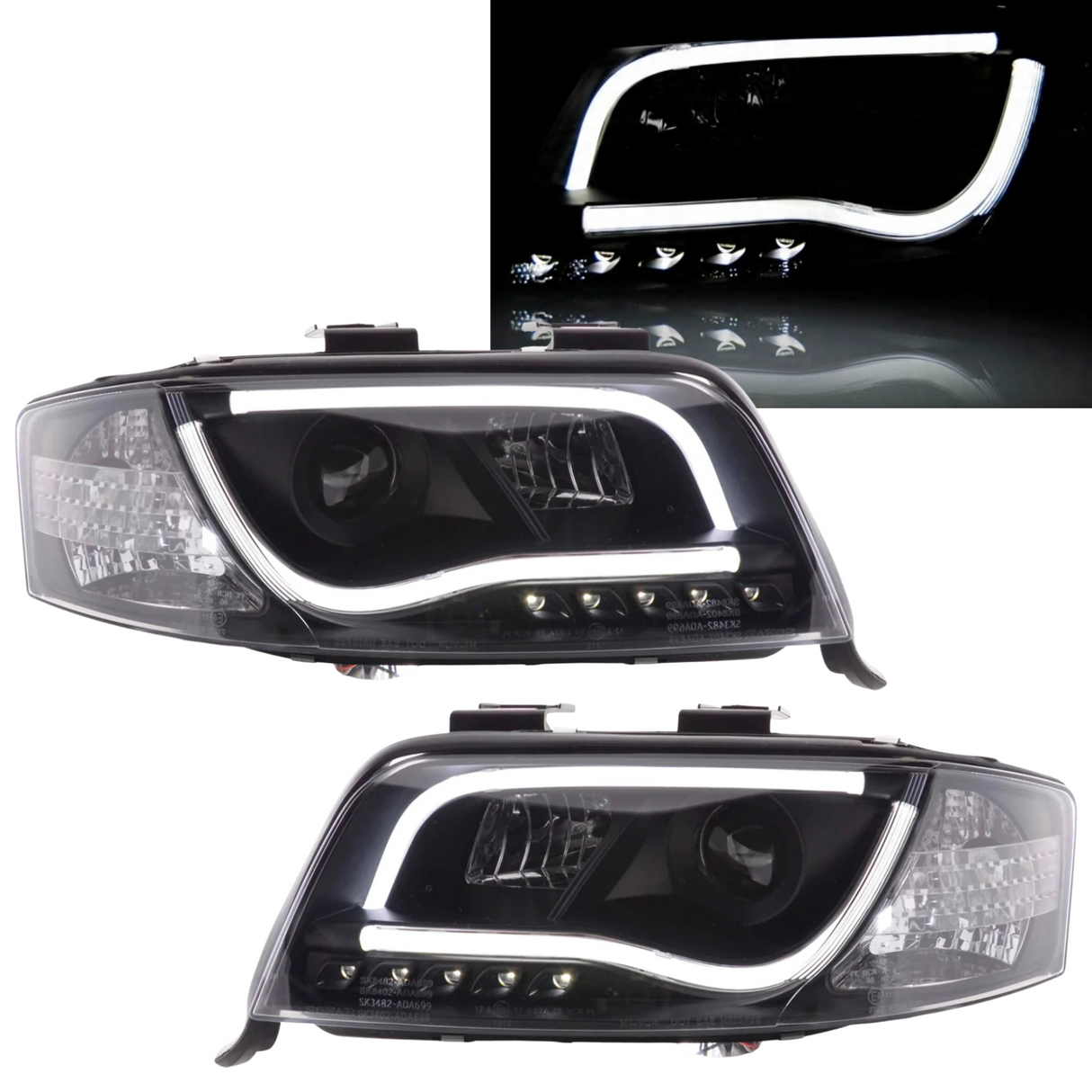 Led Light Tube Scheinwerfer schwarz für Audi A6 C5 4B 05.1997-05.01