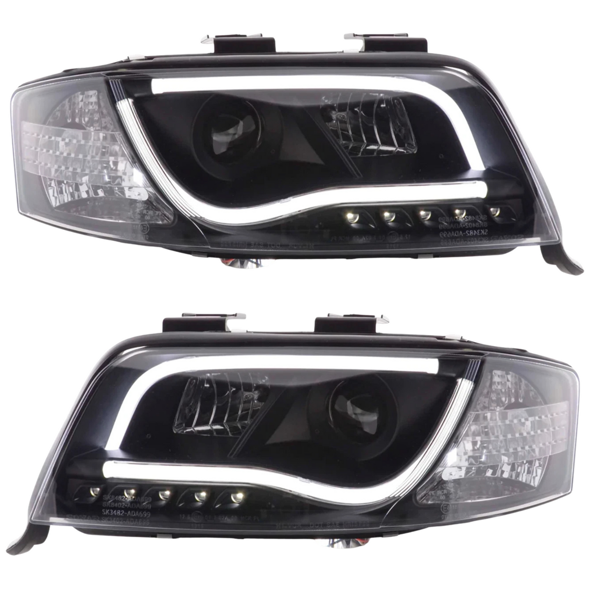 Schwarze LED Scheinwerfer mit Tagfahrlicht für Audi A4 B7, Tuning Scheinwerfer mit Standlicht Ringen