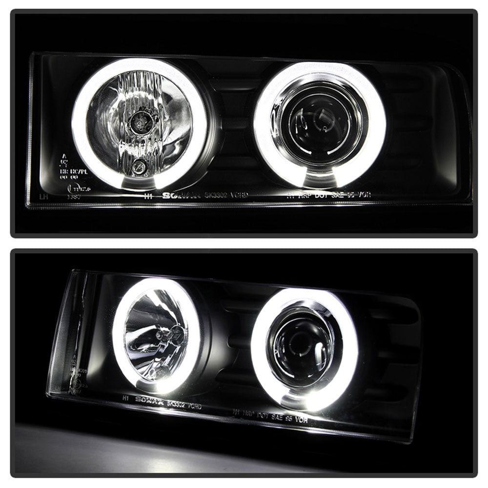 Schwarze Scheinwerfer mit LED-Standlichtringen für Chevrolet Tahoe 95-99, H1 Birnen, DOT SAE