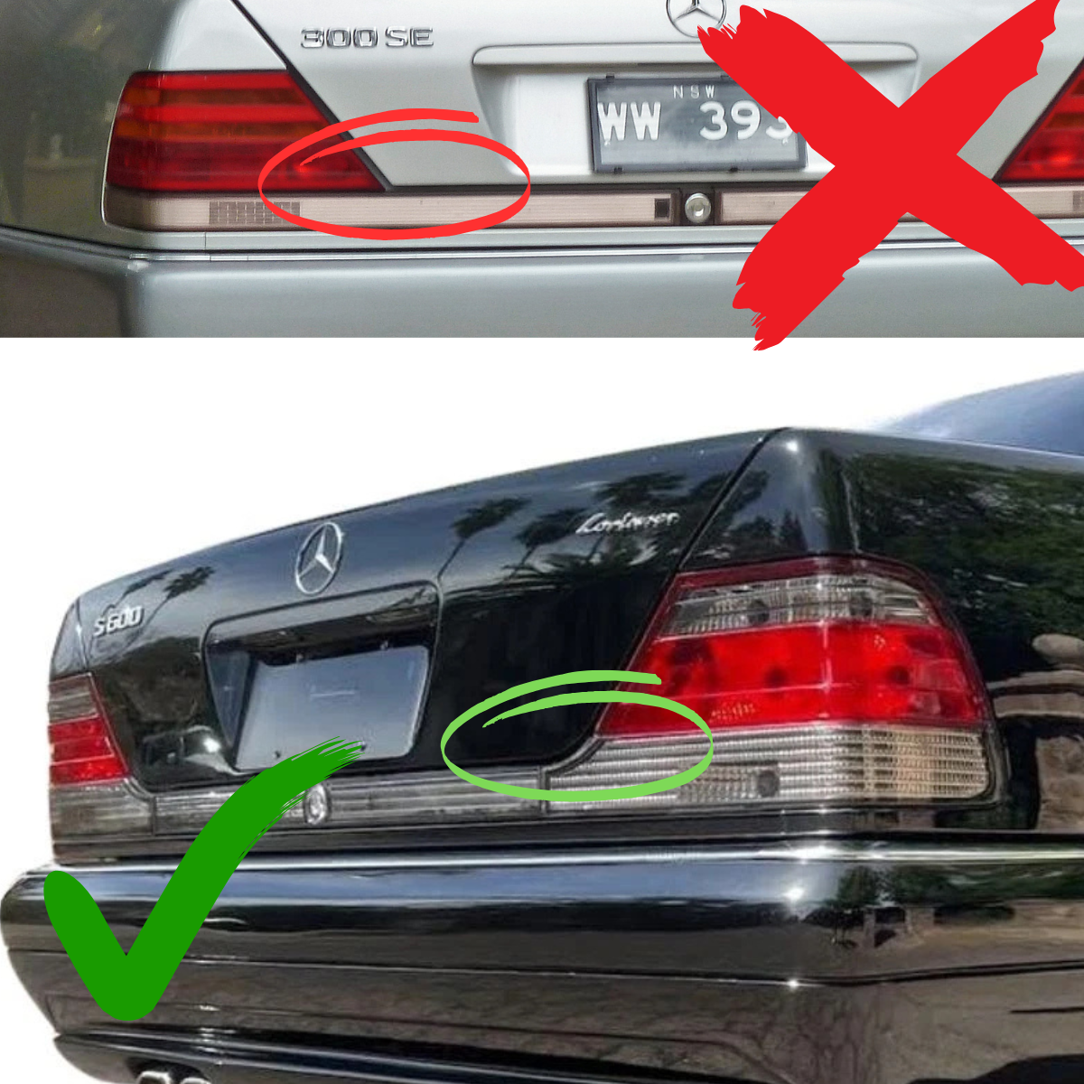 Rückleuchten Set in rauch smoke red rot für Mercedes W140 1995-10.1998