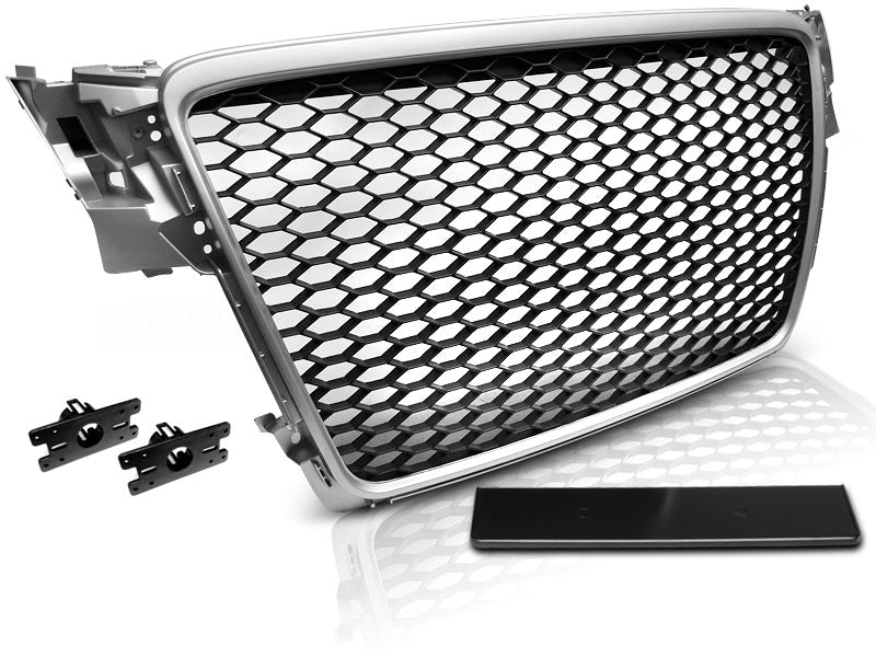 Sportgrill Waben Front Grill für AUDI A4 B8 2008-2011 silber