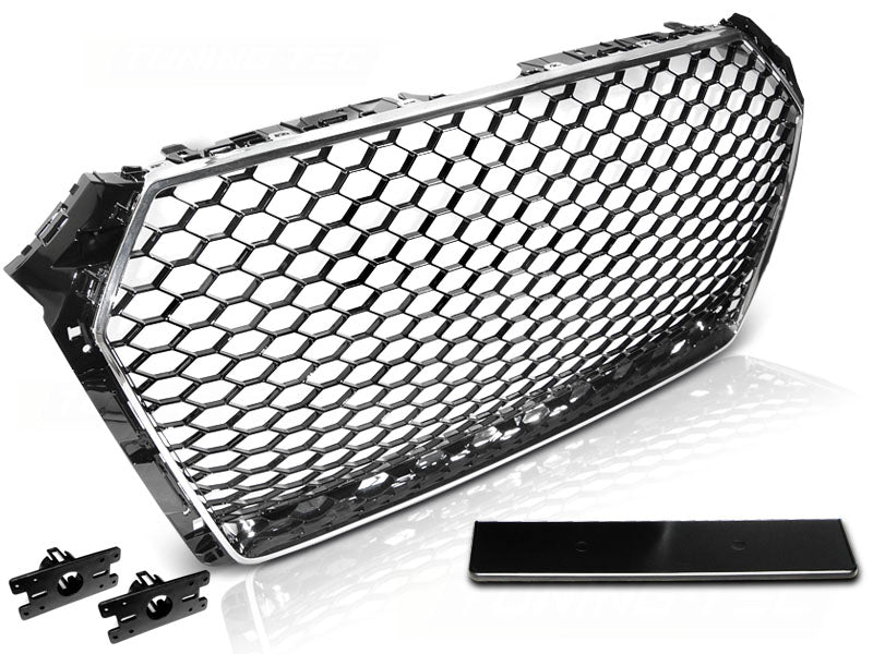 Sport Frontgrill Chrom-Schwarz für Audi A4 S4 B9, mit Logo-Halter, PDC-Halter, Kennzeichenrahmen