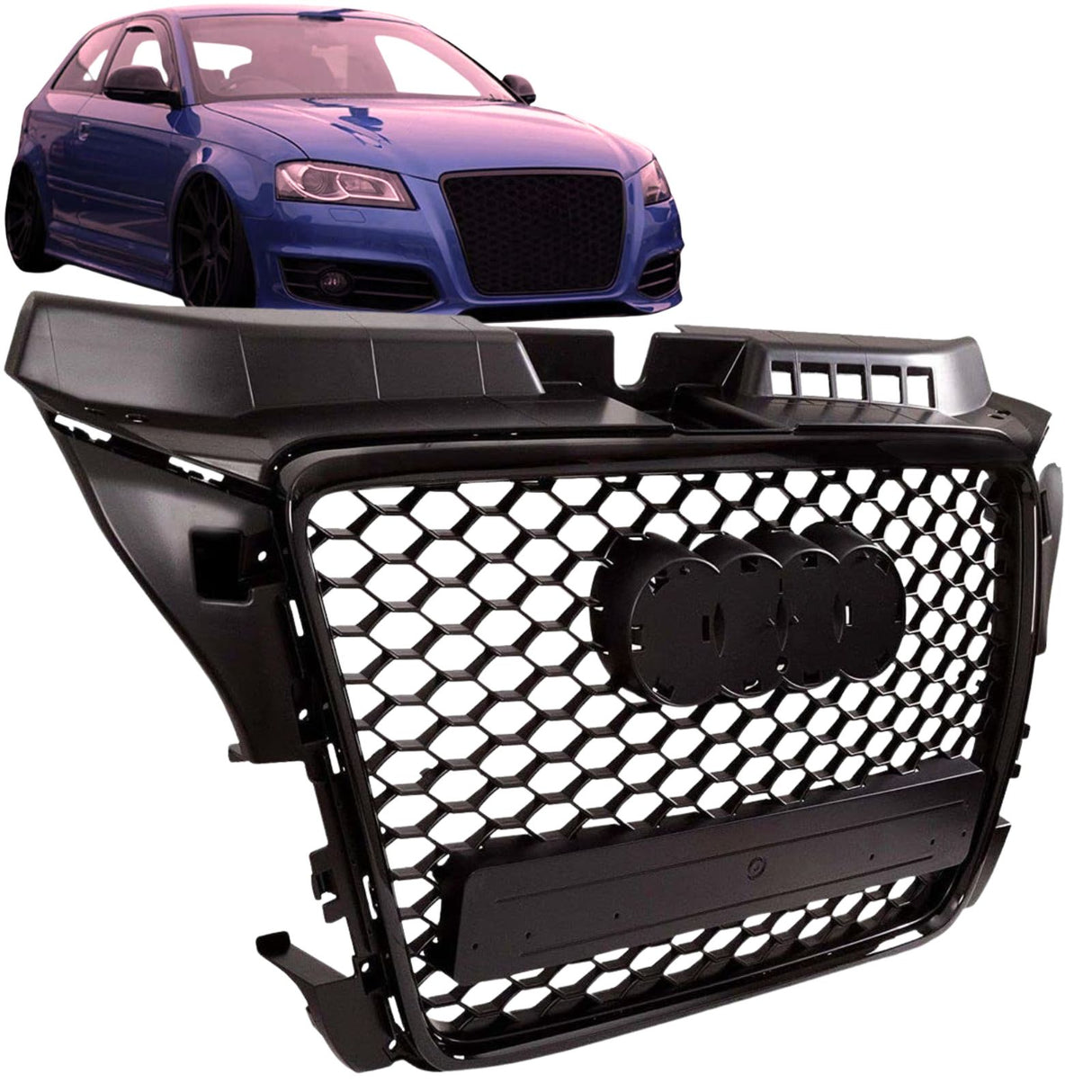 Sport Waben Frontgrill für Audi A3 S3 8P 2008-2012 Rahmen schwarz Glanz