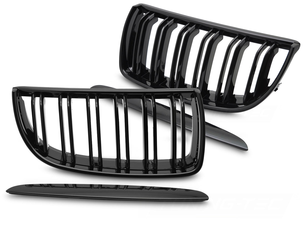 Sport Kühlergrill Set Doppelsteg Schwarz Glanz für BMW 3er E90 E91 2005-2008 Tuning Zubehör
