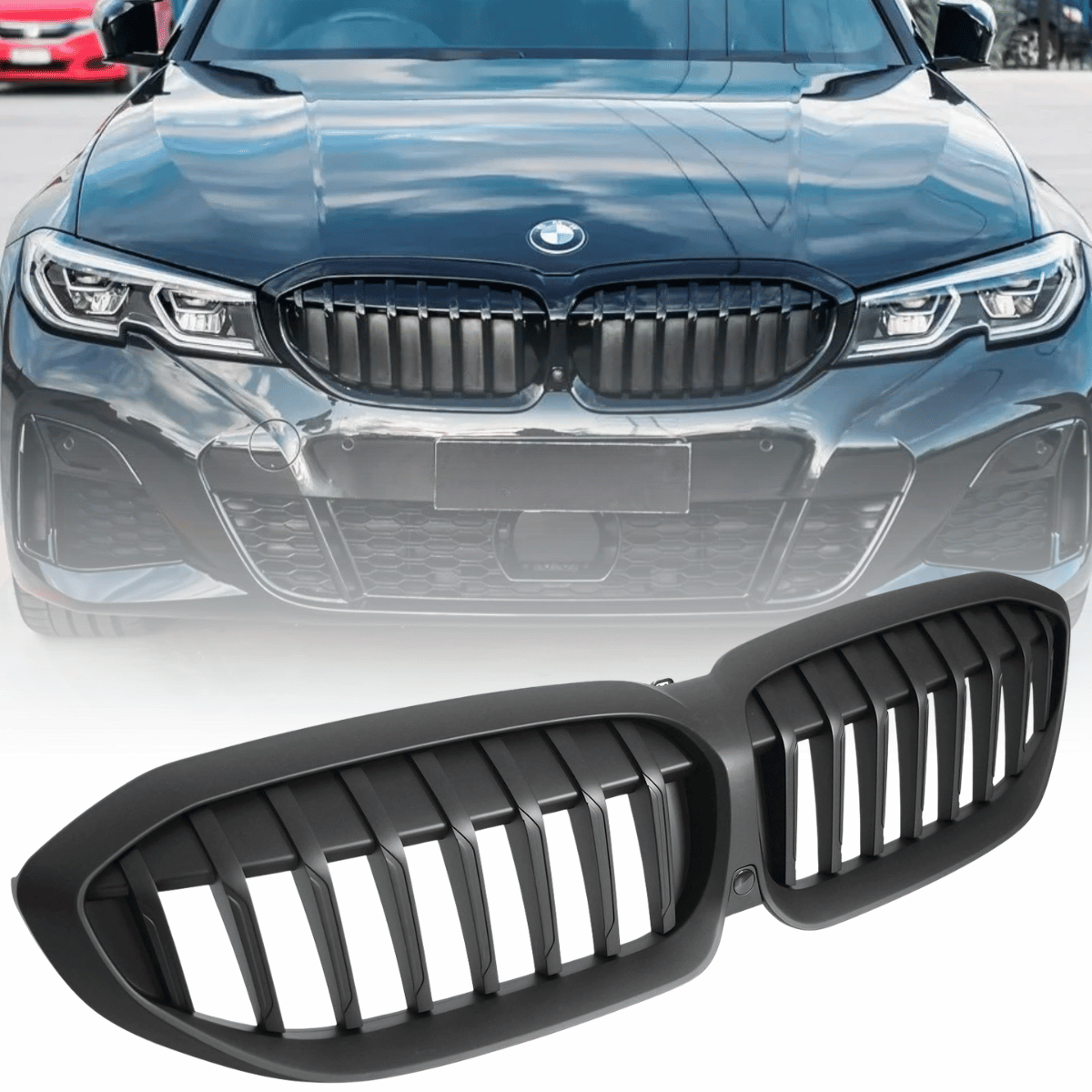 Sport Kühlergrill für BMW 3er G20 G21 2019-2022 Nieren schwarz Glanz für Kamera