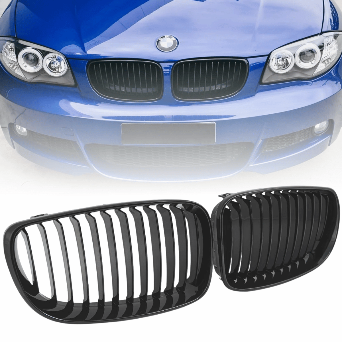 Sport Kühlergrill Set für BMW 1er E87 2004-2007 schwarz Glanz Nieren Front