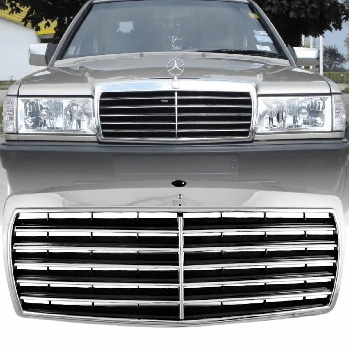Sportgrill Frontgrill für Mercedes W201 190E 12.1982-05.1993 chrom schwarz