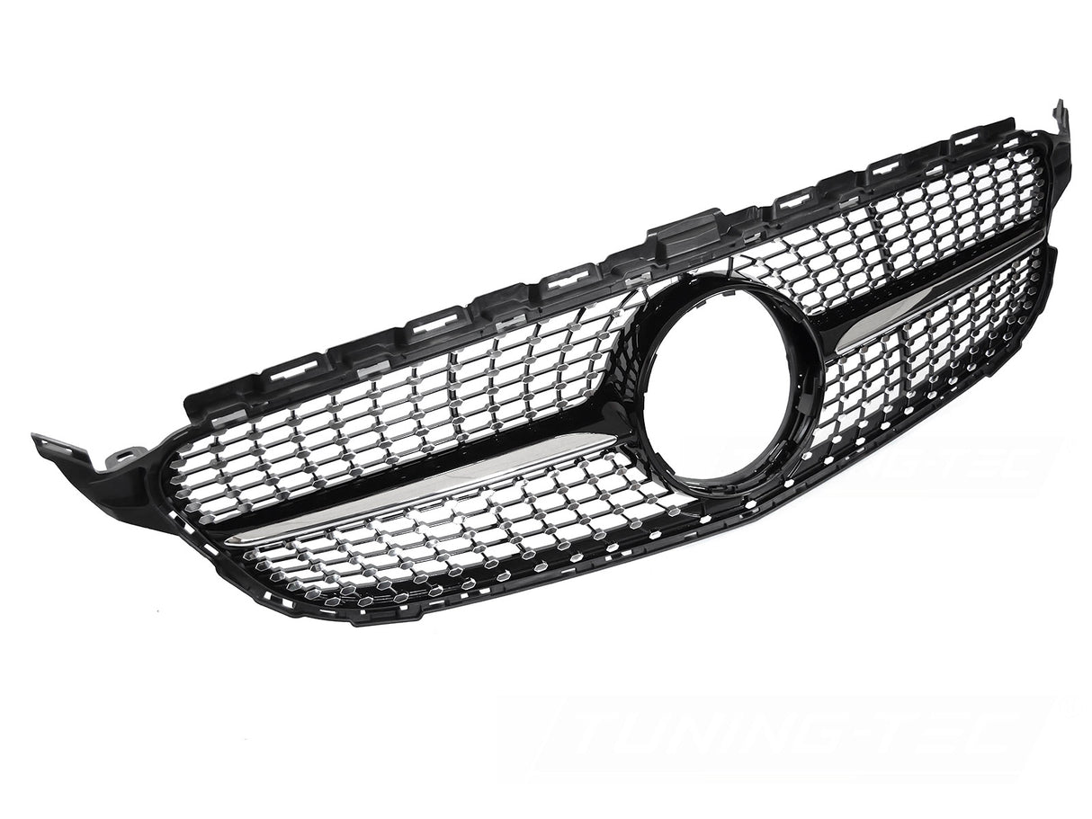 Diamond Kühlergrill für Mercedes C-Klasse W205 S205 C205 2014-2018 schwarz chrom - CR Tuning