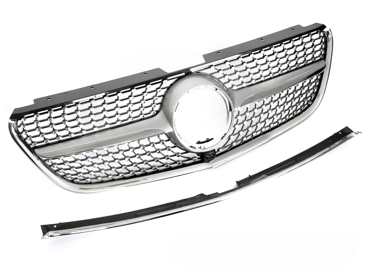 Diamond Kühlergrill Silber Chrom Mercedes Vito W447 2014-2019 mit Kameraaufnahme