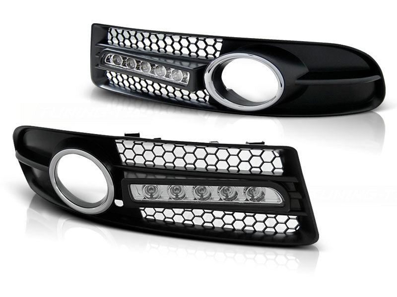 LED Tagfahrlicht Blenden für Audi A4 B7 S-Line S4 2004-2008 mit Chromring und Wabenmuster