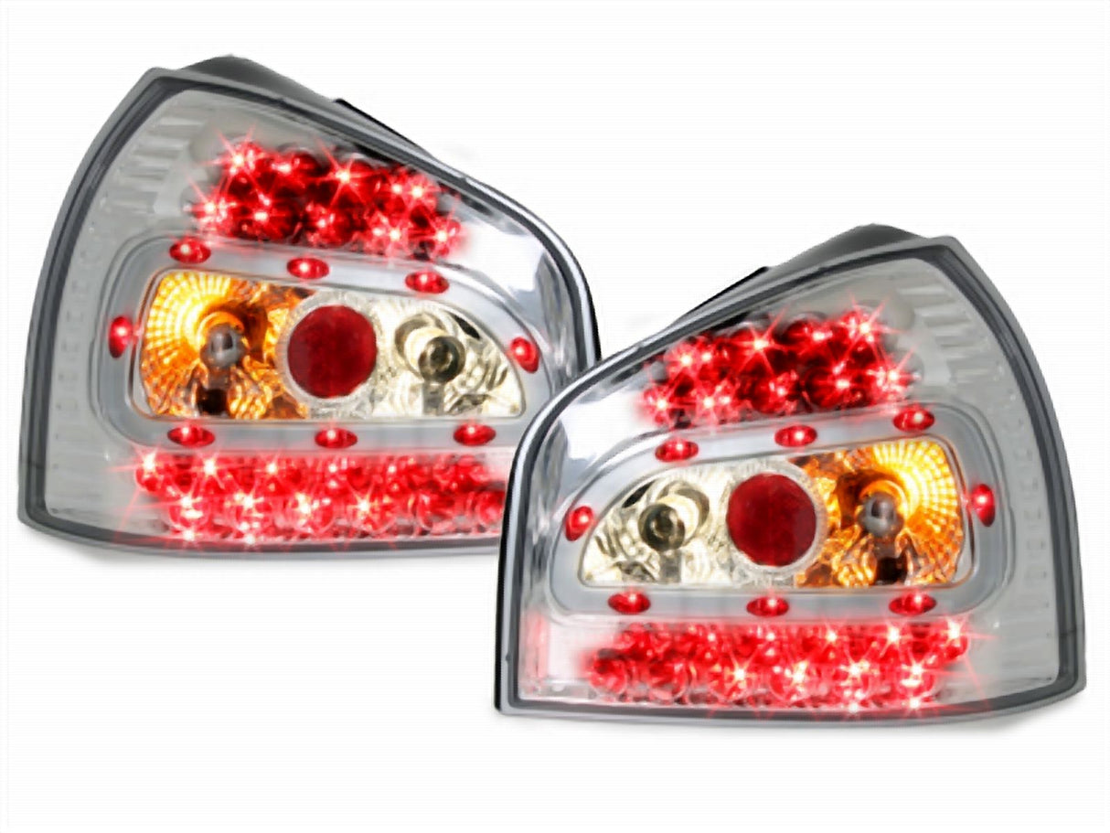 LED Rückleuchten für Audi A4 B6/B7 rot mit Klarglas und Chrom-Akzenten, Tuning-Scheinwerfer