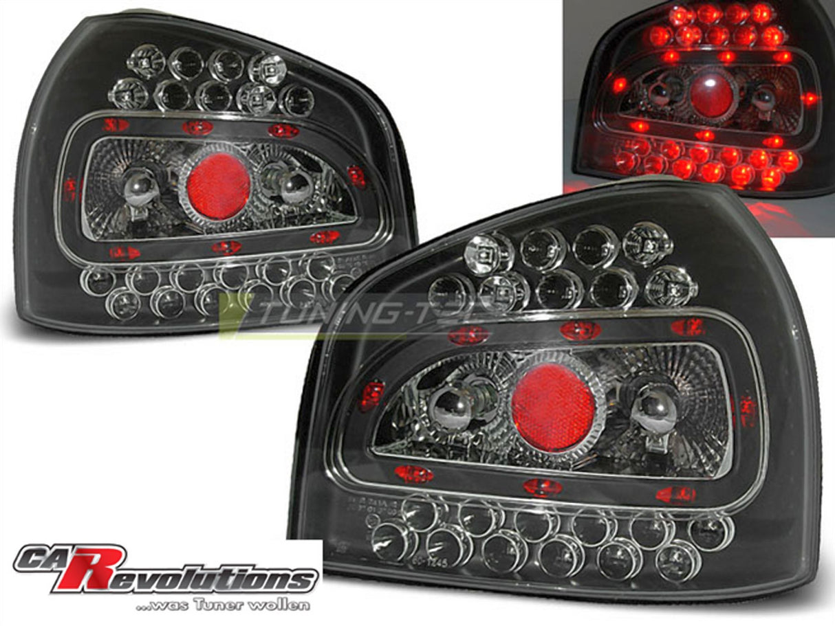 LED Rückleuchten schwarz Audi A3 8L 96-00, Tuning Rücklichter Set mit roten Akzenten