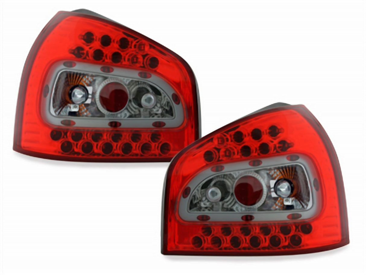 LED Rückleuchten für Audi A3 8P rot mit Klarglas-Optik und Chrom-Akzenten