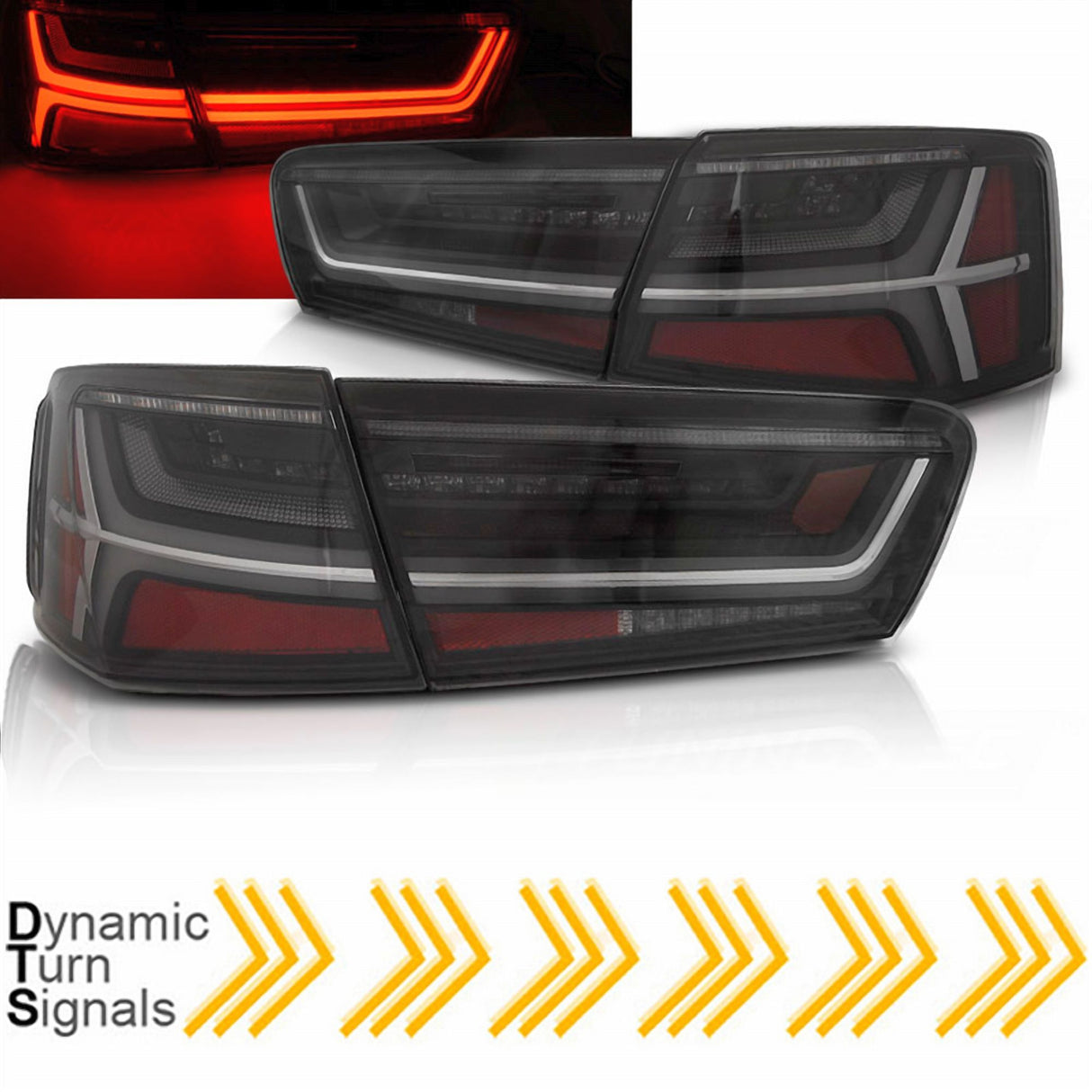 Voll LED Lightbar Rückleuchten Set Smoke für Audi A6 C7 Limousine 2011–2014 mit dynamischem LED Blinker