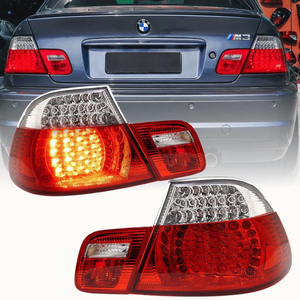 LED Rückleuchten Set für BMW 3er E46 Coupe rot, Tuning Rücklichter mit vielen LEDs
