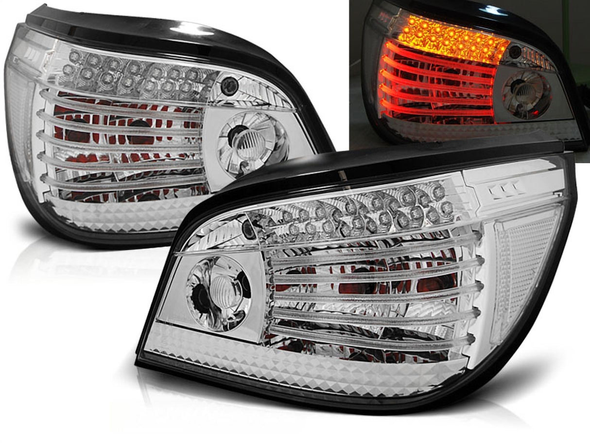 Chrom LED Light Bar Rückleuchten Set für BMW E60 03-07, mit roten Leuchtbändern