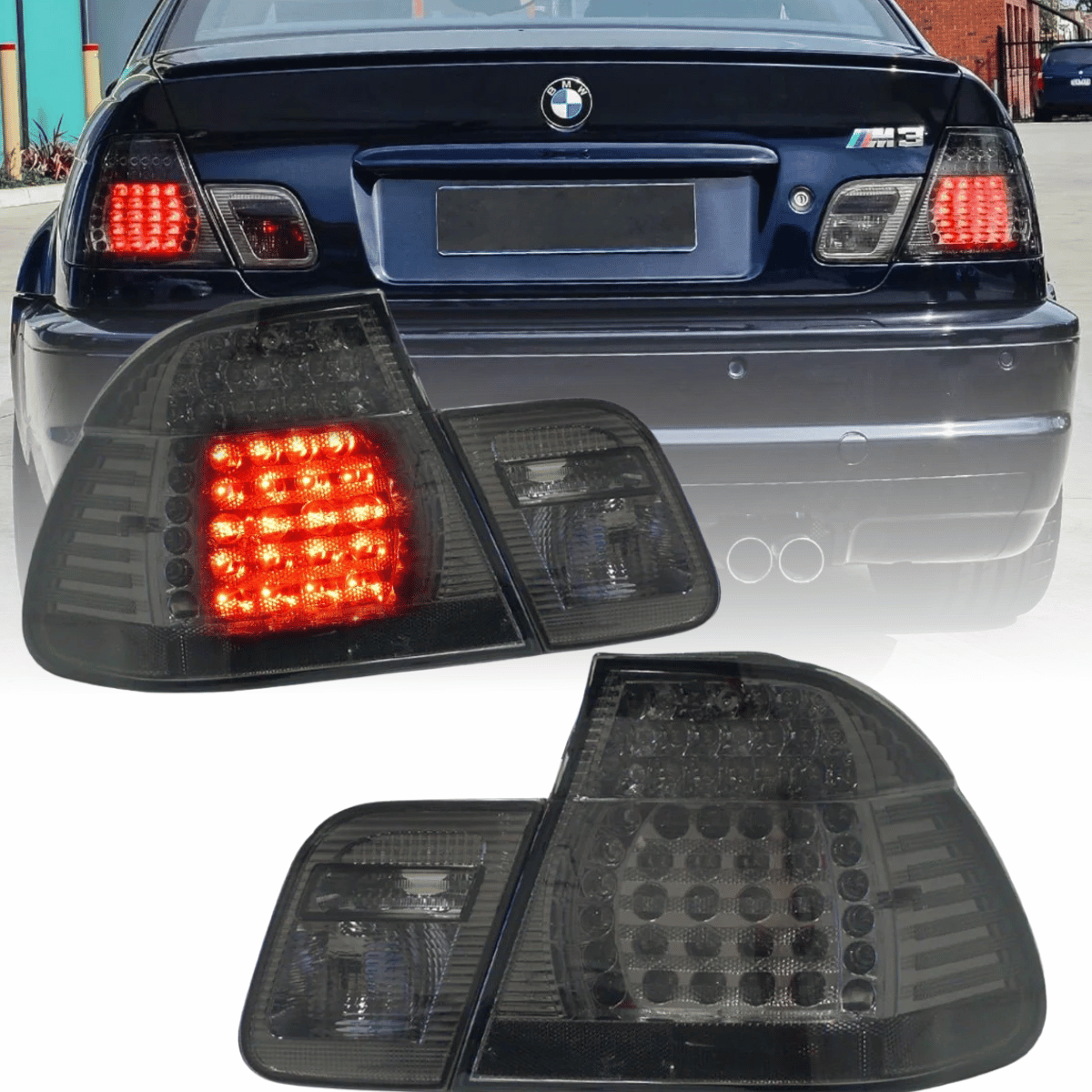 leuchten Set rauch getönt mit roten Leuchten für BMW E46 Coupe LED Rück