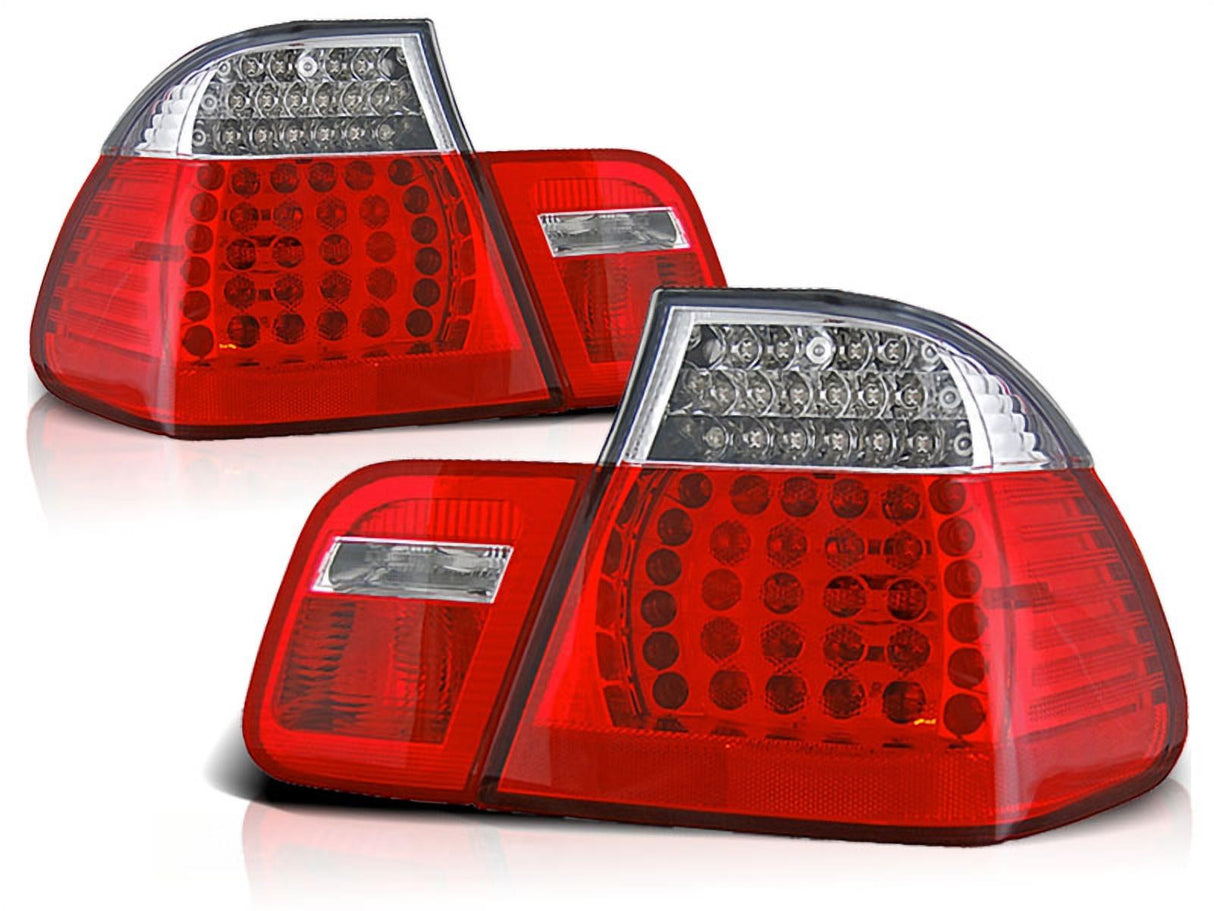 LED Rückleuchten für BMW E46 Coupe Cabrio mit Klarglas und roten Streifen