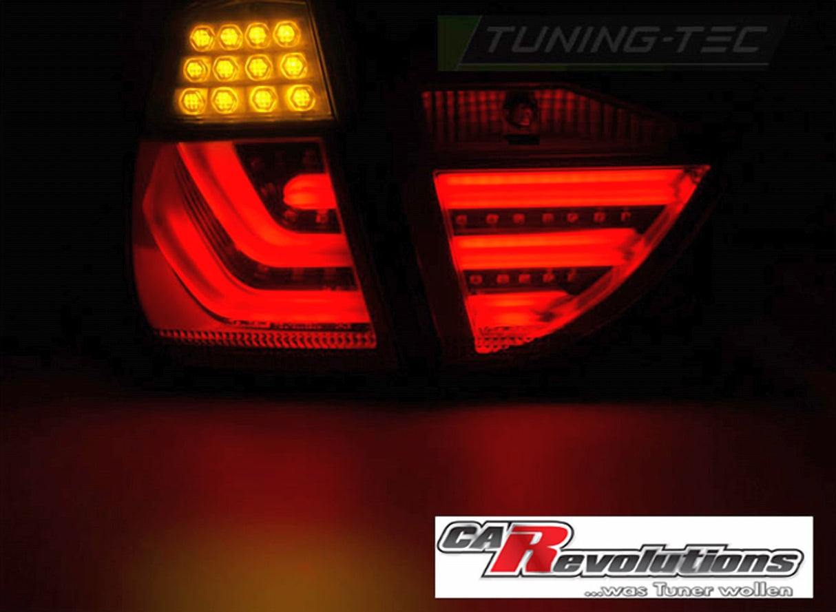 LED Rückleuchten für BMW E46 Coupe Cabrio mit gelben Blinkern und roten Leuchtstreifen