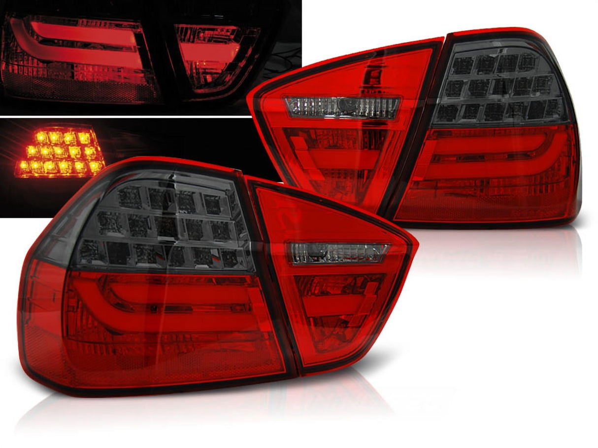 LED Lightbar Rückleuchten rot für BMW E90, rote Rückleuchten mit Lightbar-Design, Tuning Rückleuchten Set