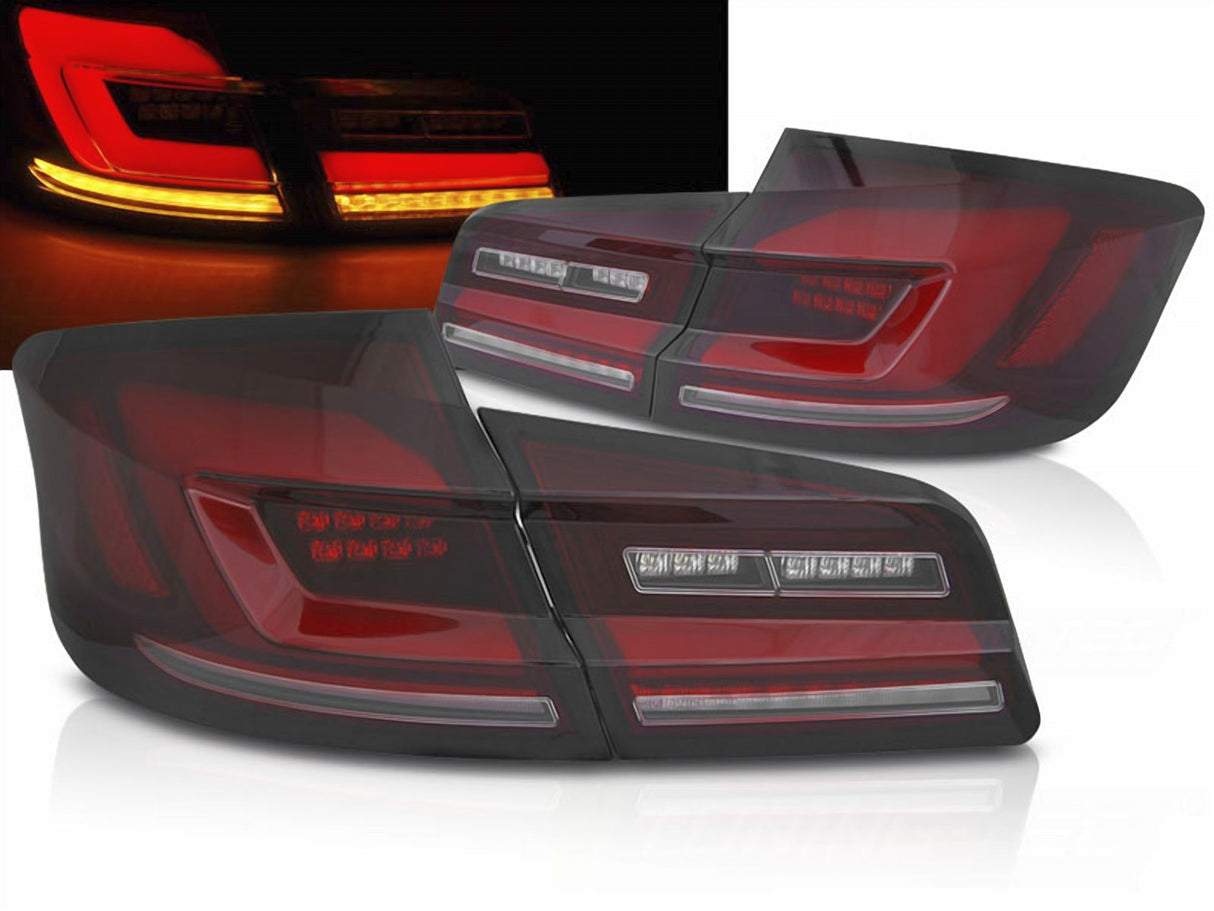 Voll LED Rückleuchten Set Rot Smoke für BMW 5er F10 Limousine 2010–2016 mit dynamischen Blinkern & LED Lightbar Design