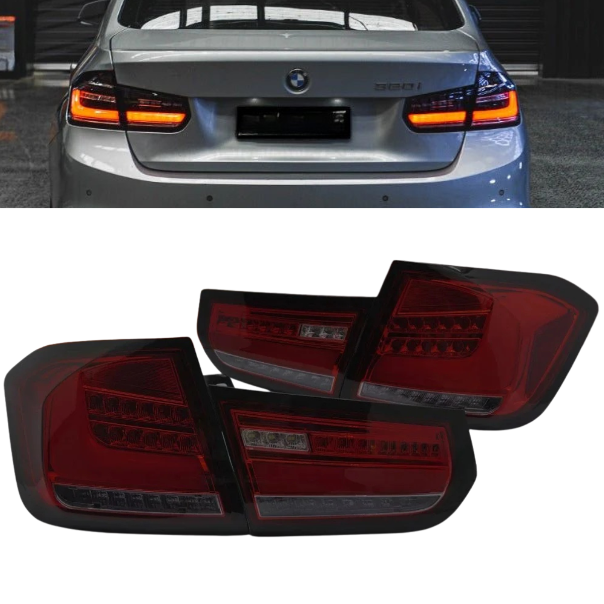 Voll LED Rückleuchten Set in Rot-Smoke für BMW 3er F30 Bj. 2011-2015 Dynamischer Blinker & Lightbar