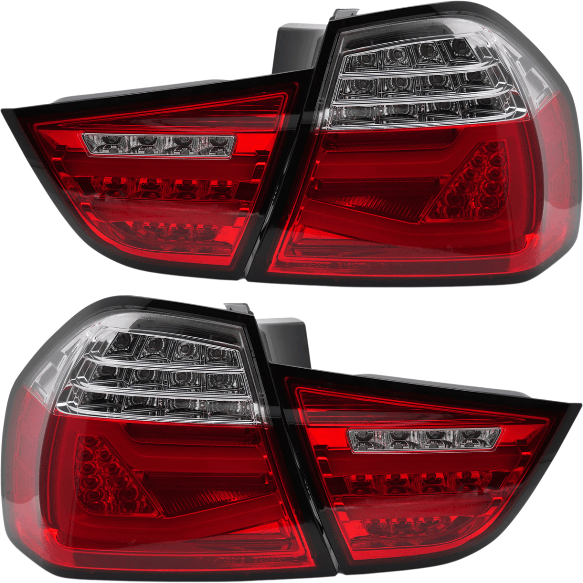 LED Rückleuchten für BMW 3er E90 E91 Facelift rot mit Chromstreifen und Blenden