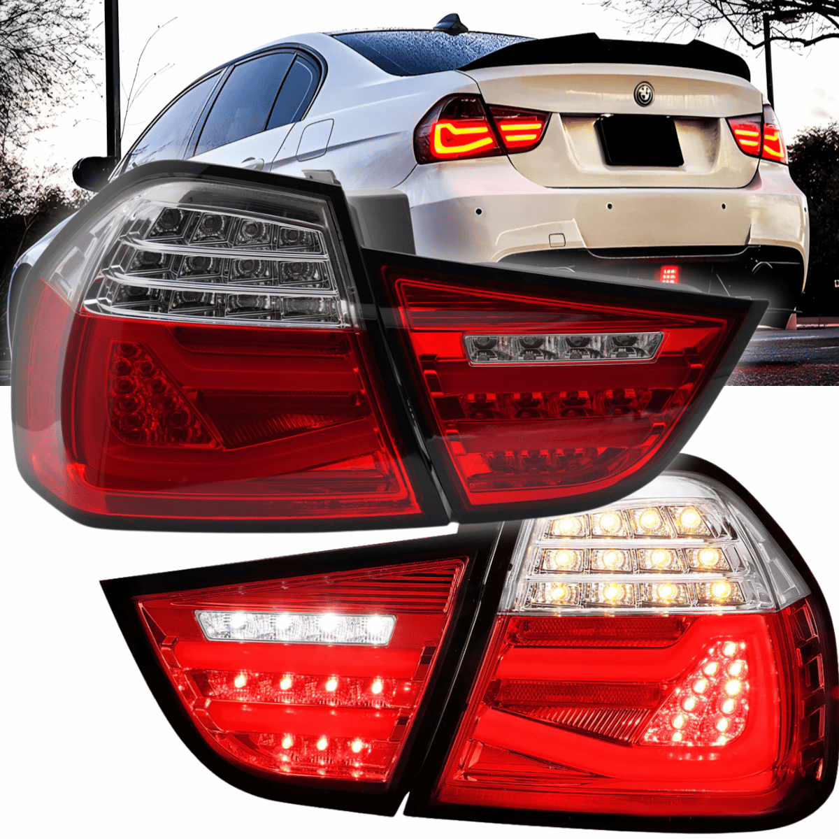 Voll LED LightBar Rückleuchten Set Rot-Weiß für BMW 3er E90 LCI 2009-2011 Dynamischer Blinker