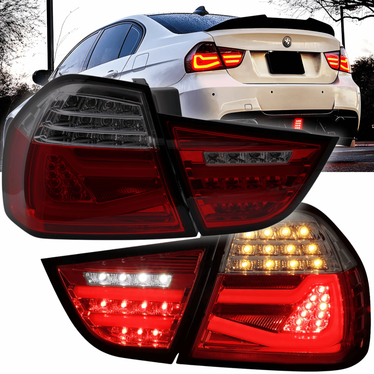 Voll LED LightBar Rückleuchten Set Rot-Smoke für BMW 3er E90 LCI 2009-2011 Dynamischer Blinker
