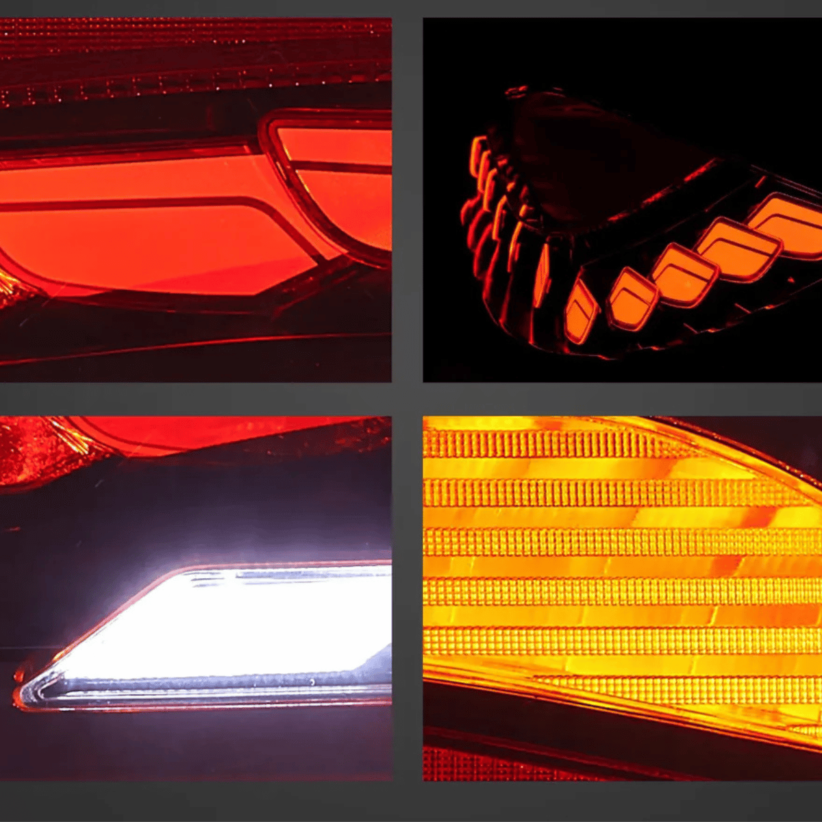 CR-Tuning LED Rückleuchten im Detail: Rot, Orange und Weiß leuchtend, Tuning Zubehör