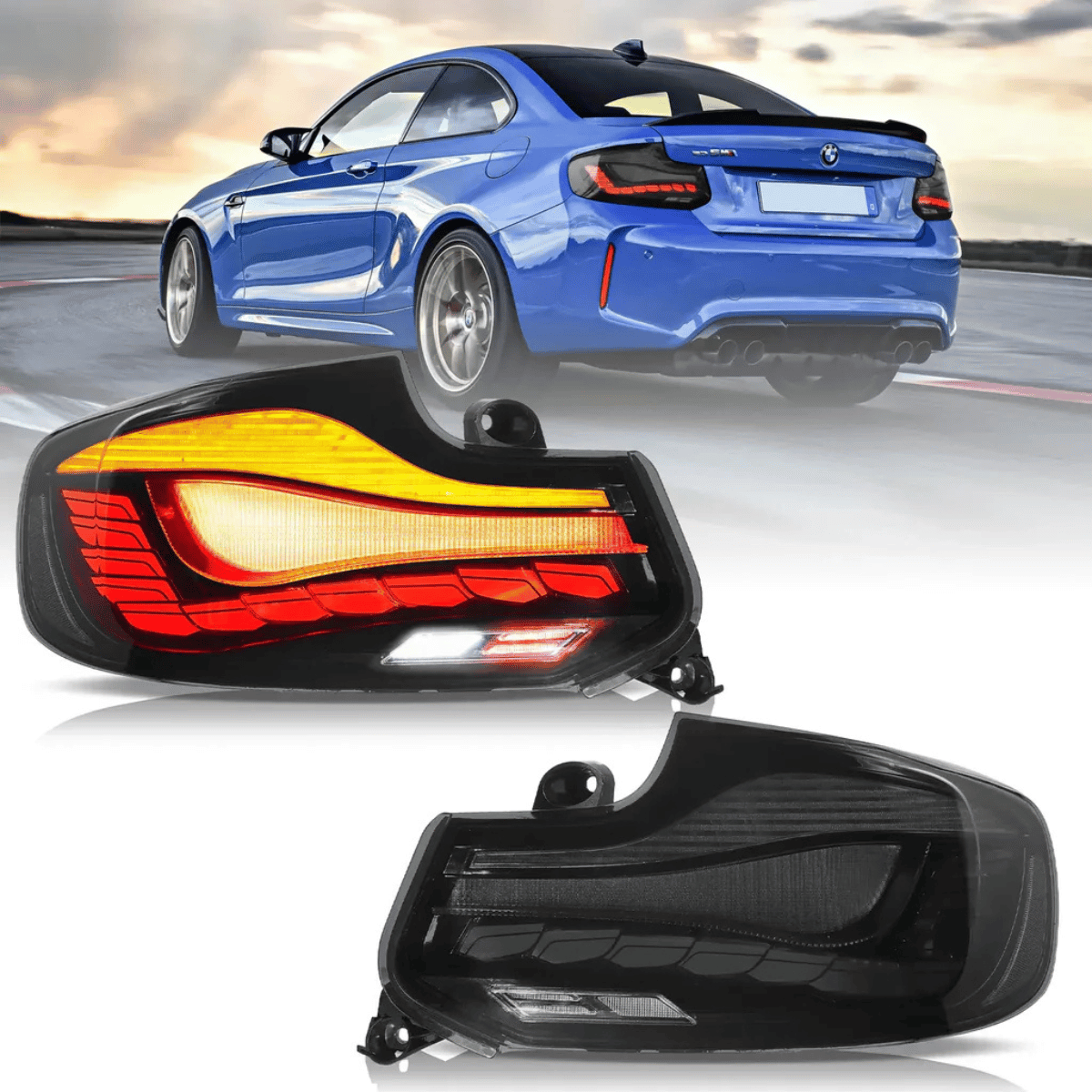 Voll OLED Rückleuchten Set Smoke für BMW 2er F22 F23 M2 F87 2013-2021 Dynamische Blinker & Welcome Light