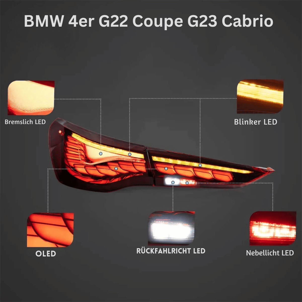 Voll OLED Rückleuchten Set Rot für BMW 4er G22 Coupe G23 Cabrio ab 2020 mit Welcome Light & dynamischen Blinkern