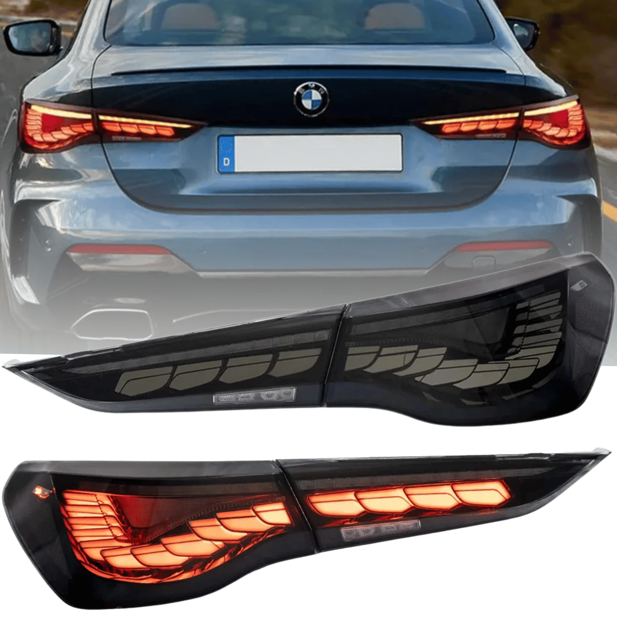Voll OLED Rückleuchten Set Smoke für BMW 4er G22 Coupe G23 Cabrio ab 2020 mit Welcome Light & dynamischen Blinkern