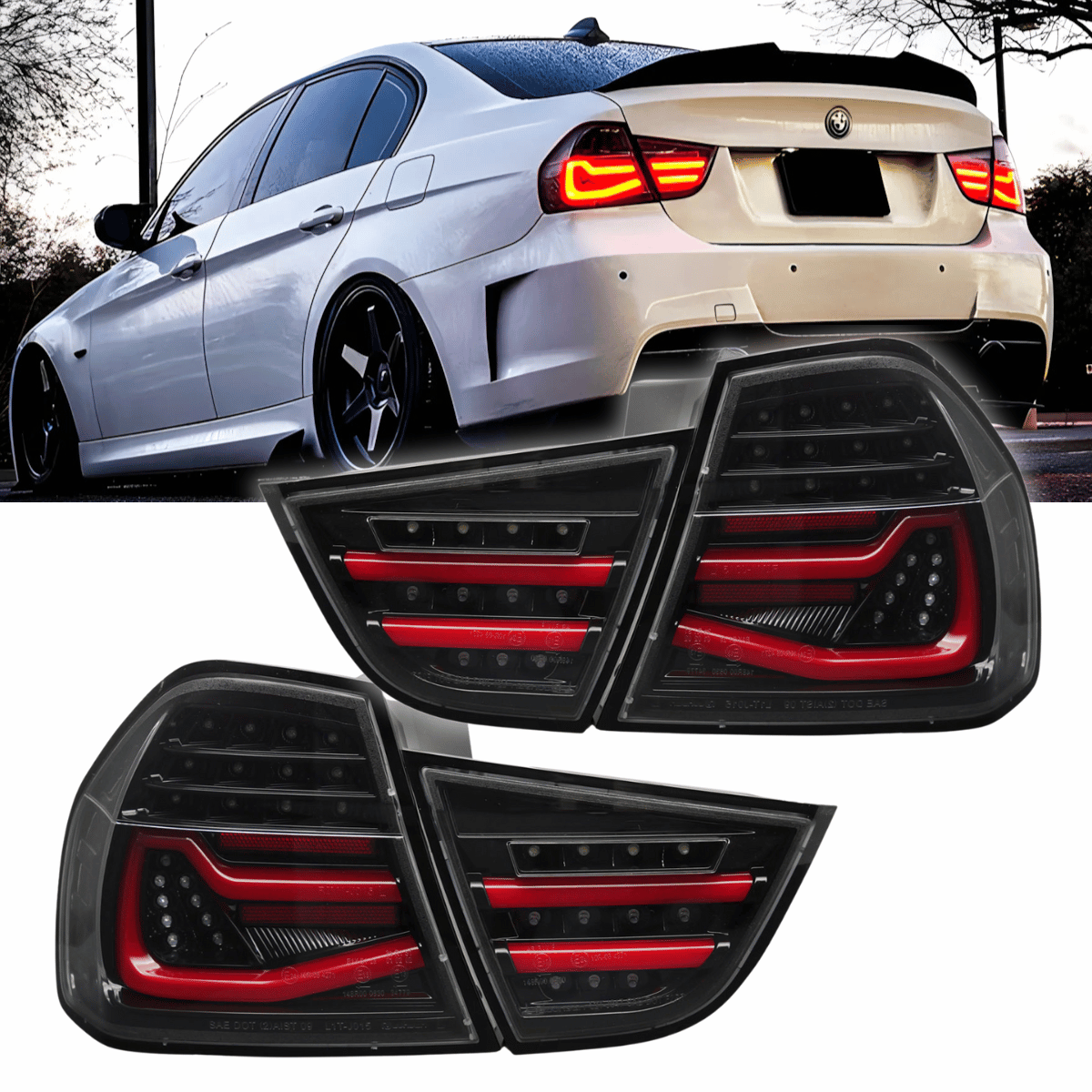 Voll LED LightBar Rückleuchten Set Schwarz BMW 3er E90 LCI Limousine 2009-2011 dynamische Blinker