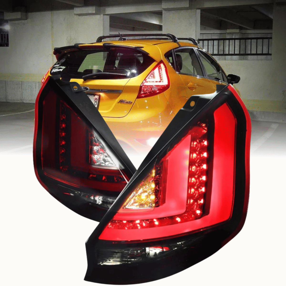 Facelift LED Lightbar Rückleuchten Set für Ford Fiesta MK7 2012-2016 HB rot matt