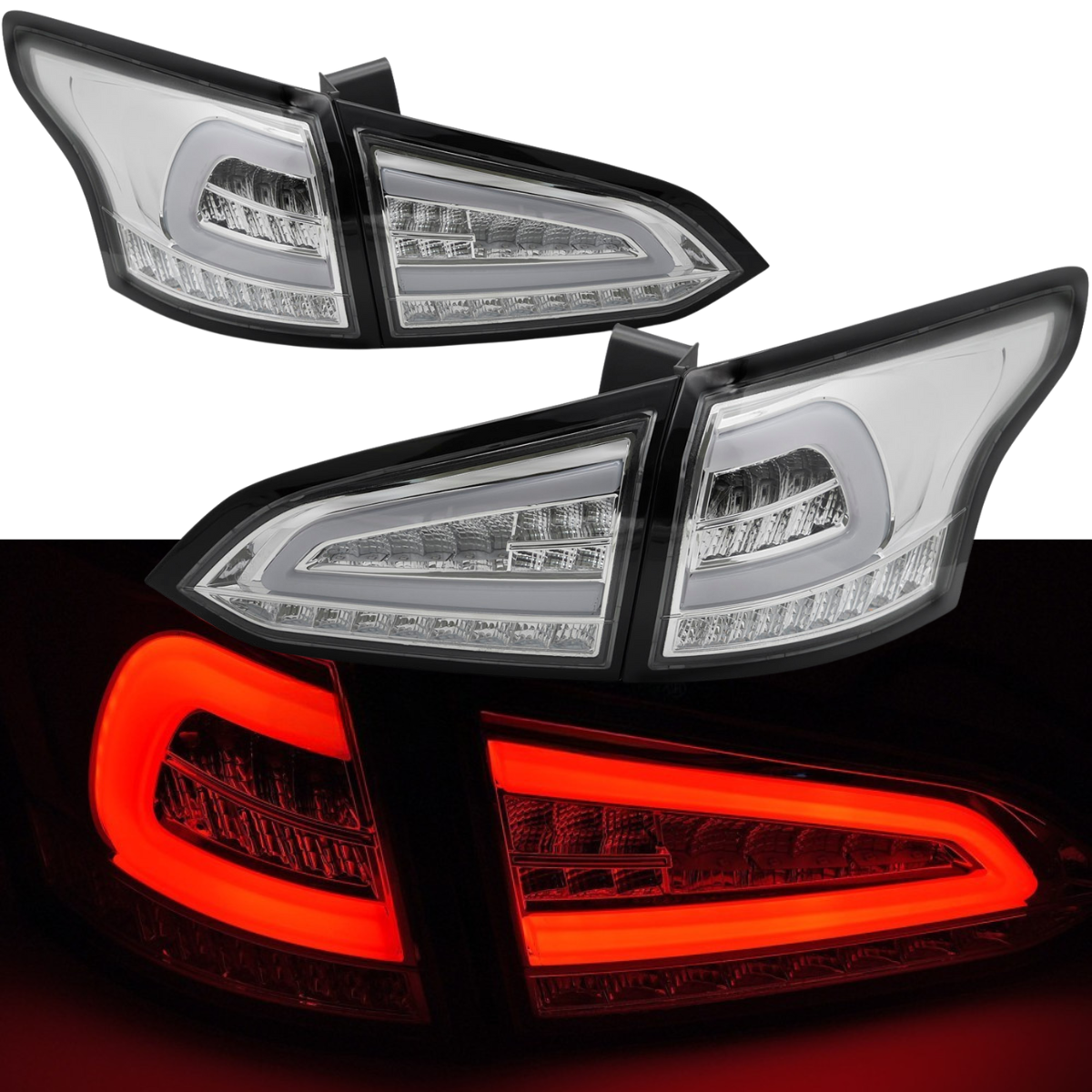 Voll LED Rückleuchten Set Chrom für Ford Focus MK3 Kombi 2011-2018 mit dynamischen Blinkern