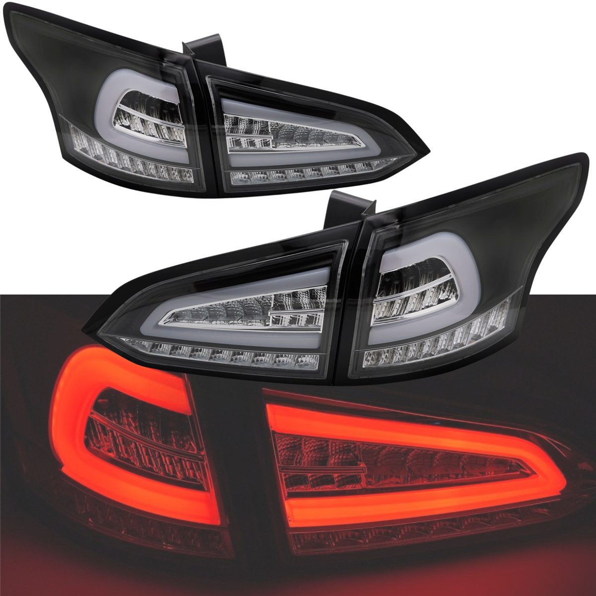 Voll LED Rückleuchten Set schwarz für Ford Focus MK3 Kombi 2011-2018 mit dynamischen Blinkern