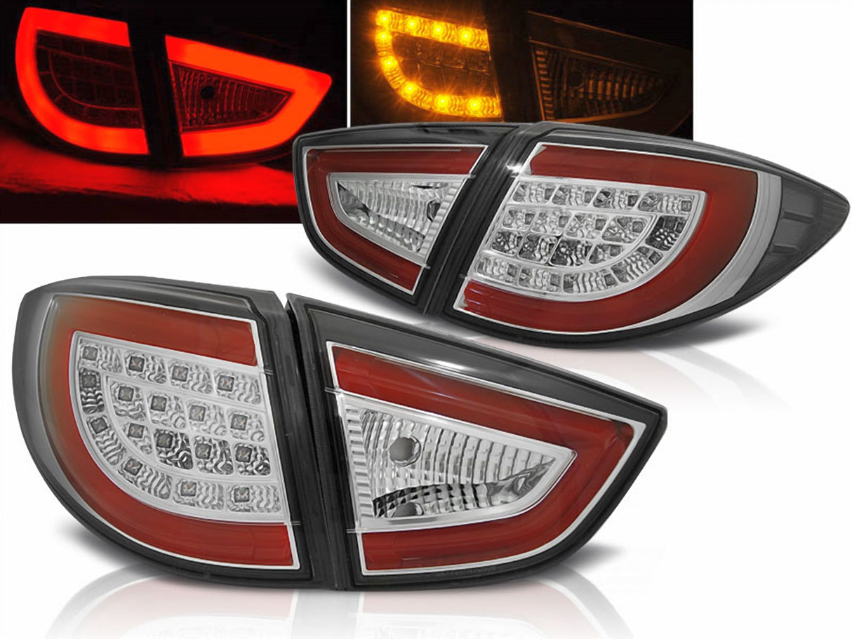 LED Rückleuchten chrom Hyundai IX35 2009-2013, Tuning Rücklichter mit roten Akzenten und LED-Streifen