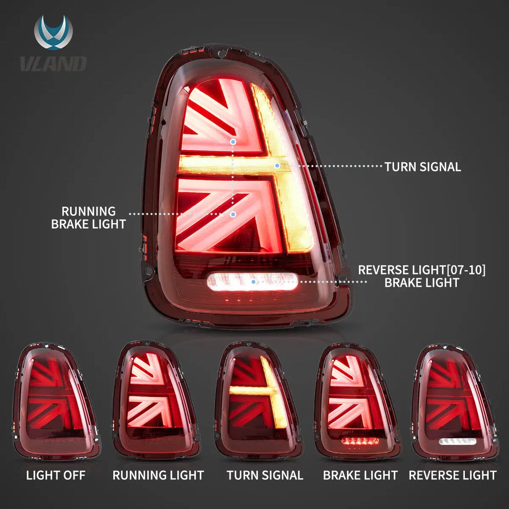 leuchten Union Jack Design: Bremslicht, Blinker, Rückfahrlicht für Modelle 07-10 für Mini Cooper Rück