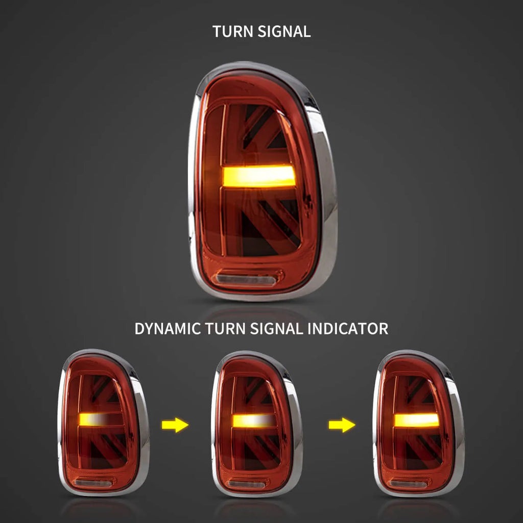 Dynamische LED-Blinker für Mini Cooper Rückleuchten im Union Jack Design, gelbes Licht
