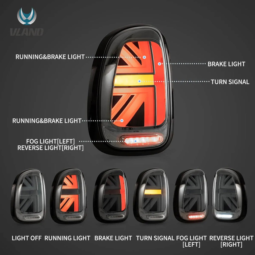 leuchten Union Jack Design, LED Bremslicht, Blinker, Nebelschlussleuchte, Rückfahrlicht für Mini Cooper Rück