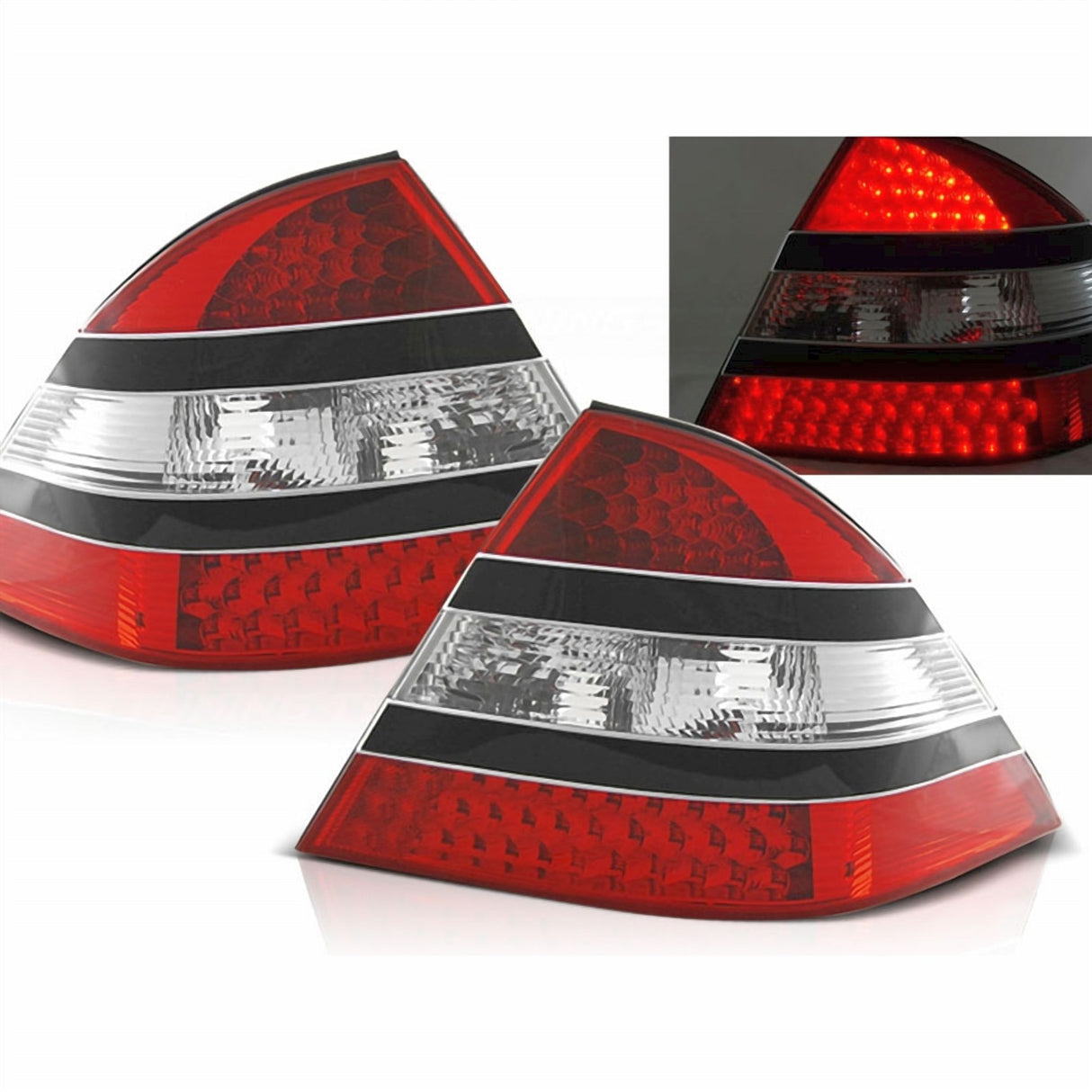 LED Rückleuchten rot schwarz für Mercedes W220 S-Klasse 98-05, Tuning Rücklichter Set