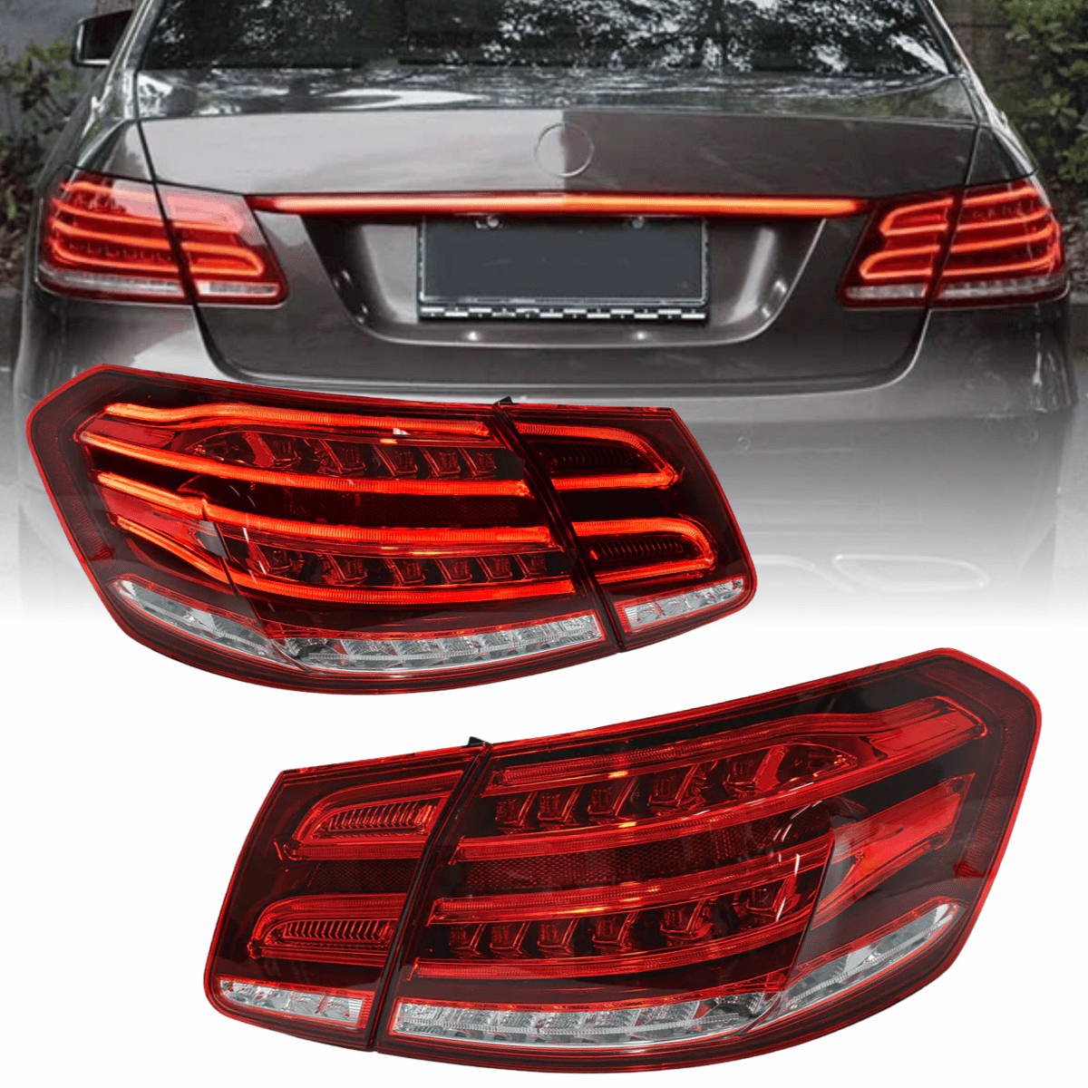 Voll LED Rückleuchten Set Rot für Mercedes E-Klasse W212 Limo 2009–2013 mit LED Lightbar & Dynamischem Blinker