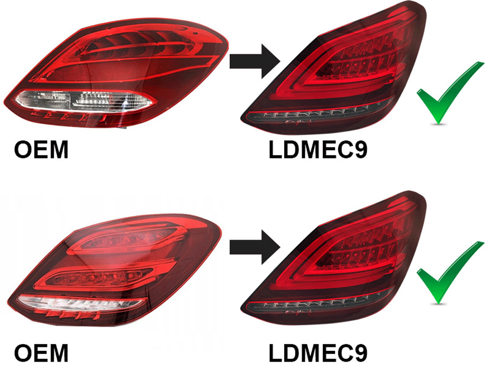 Vergleich OEM vs. LDME C9 Rückleuchten für Mercedes-Benz, LED-Technologie, Tuning-Zubehör
