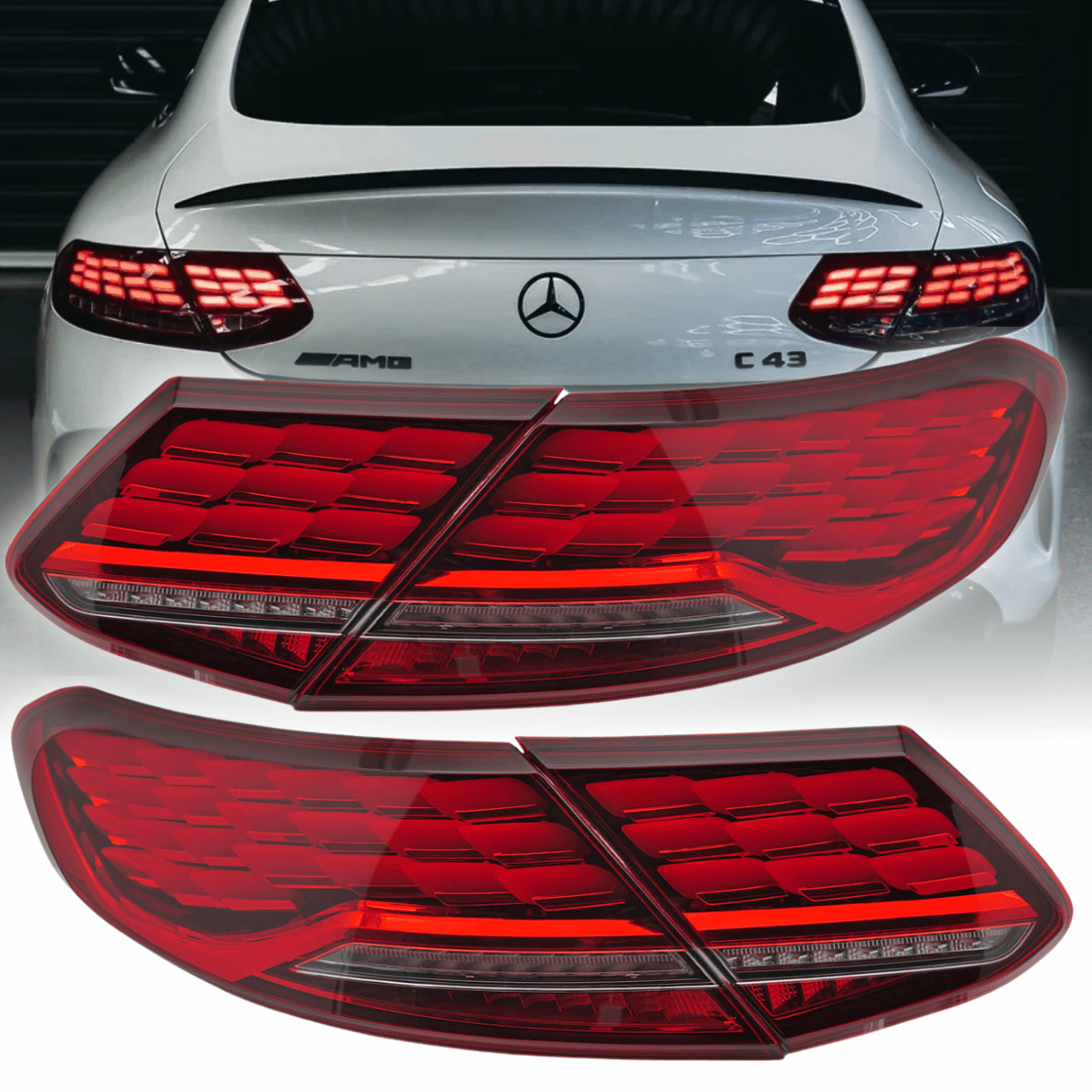 Voll LED Rückleuchten Set Rot für Mercedes C-Klasse C205 Coupé 2014–2021 mit Welcome Light & Dynamischen LED Blinkern