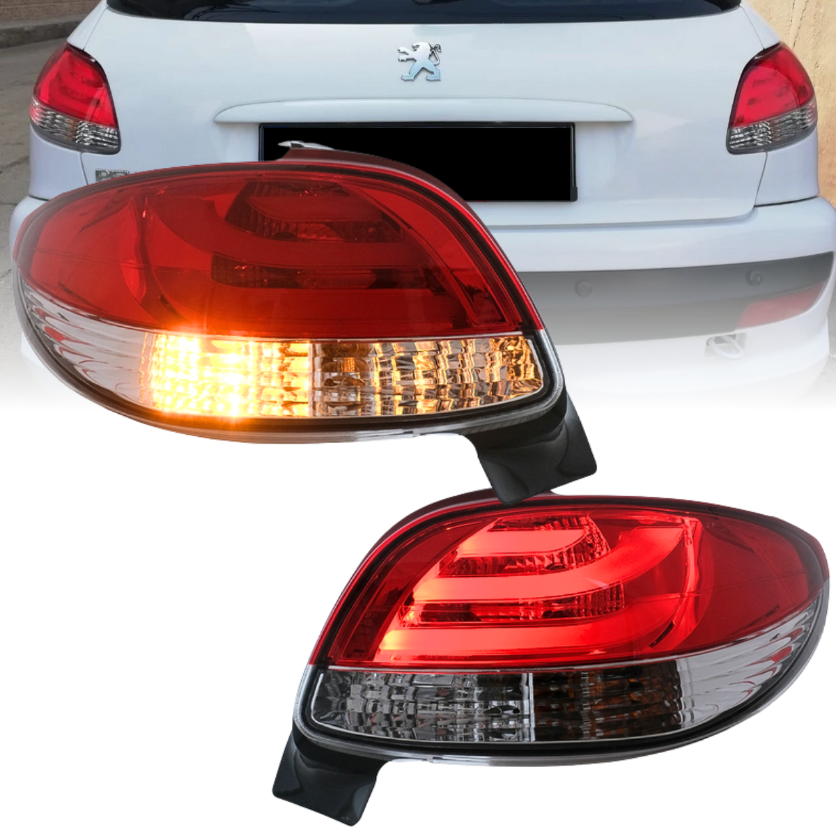 LED Light Bar Rückleuchten Set in Rot-Weiß für Peugeot 206 10.1998-2003 3+5 Türer