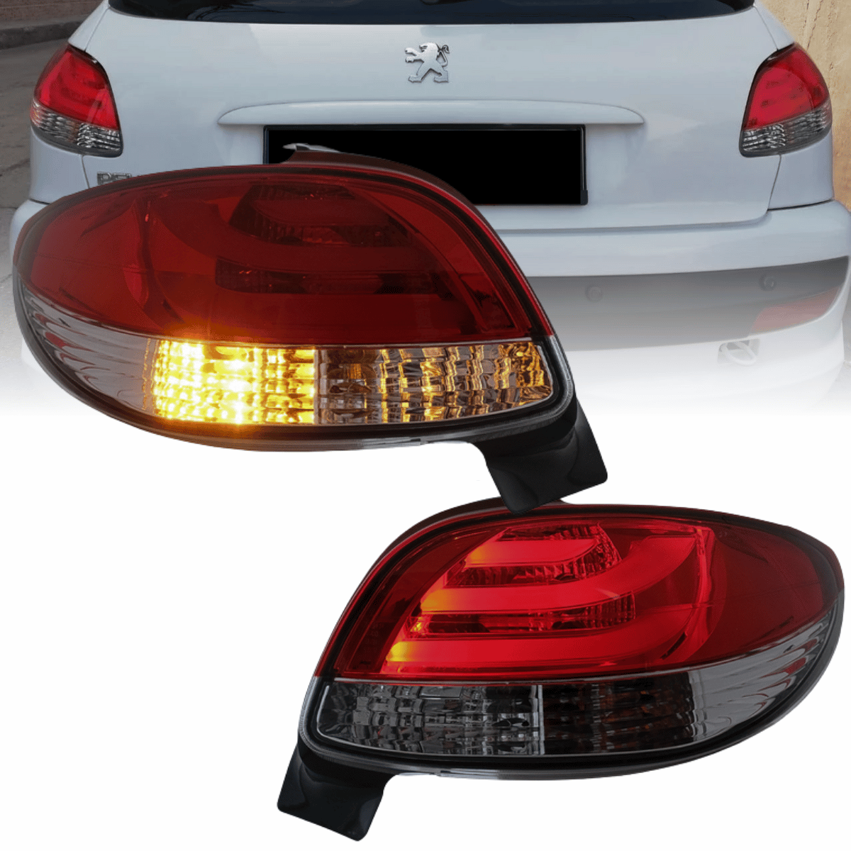 LED Light Bar Rückleuchten Set in Rot-Smoke für Peugeot 206 10.1998-2003 3+5 Türer