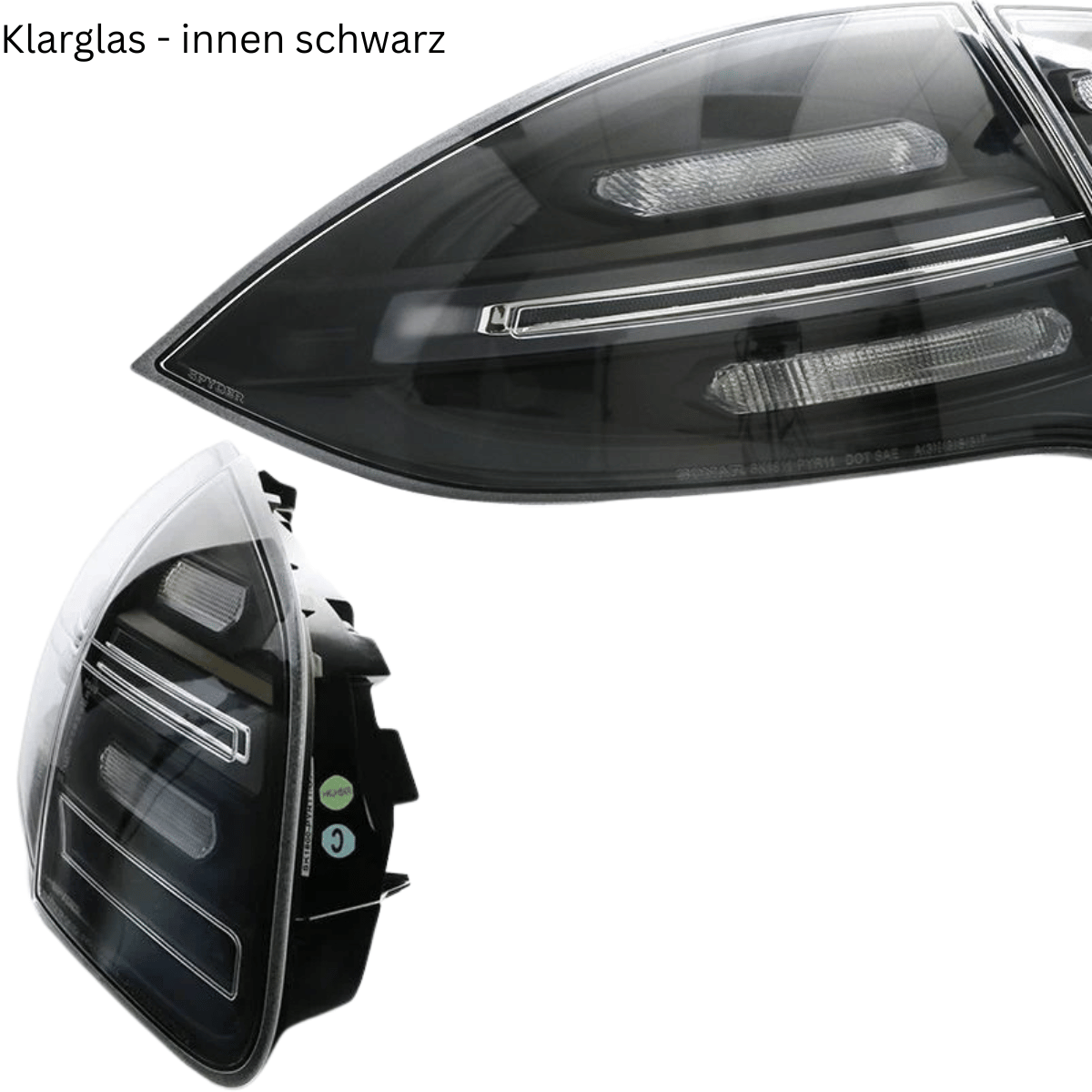 Schwarze Rückleuchten Spyder für Tesla Model 3, klares Glas innen schwarz, LED-Technik