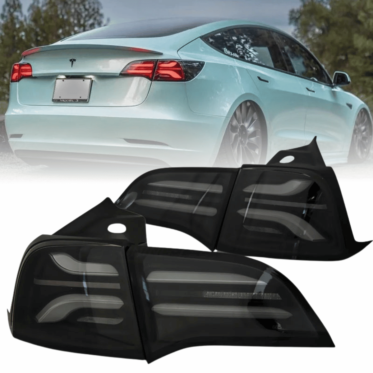 Voll LED Rückleuchten Set Schwarz-Smoke für Tesla Model 3, Model Y 2017-2023 mit LED Lightbar & dynamischem Blinker