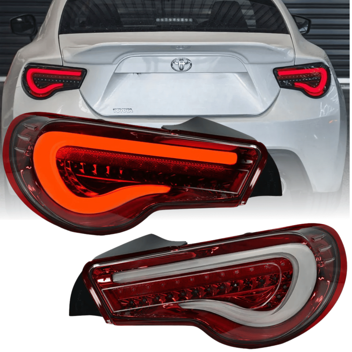 Voll LED Rückleuchten Set Rot-Weiß für GT86 2012–2021 mit LED Lightbar & Dynamischen Blinkern